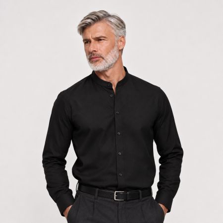 Ανδρικό Πουκάμισο Sogo Με Μάο Γιακά Black
